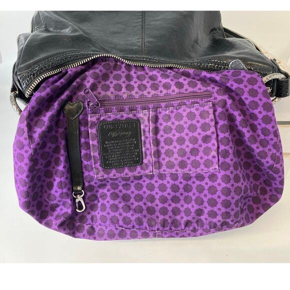 BRIGHTON LARGE BLACK LEATHER, ANIMAL PRINT TRIM SHOULDER BAG - Picture 15 of 16